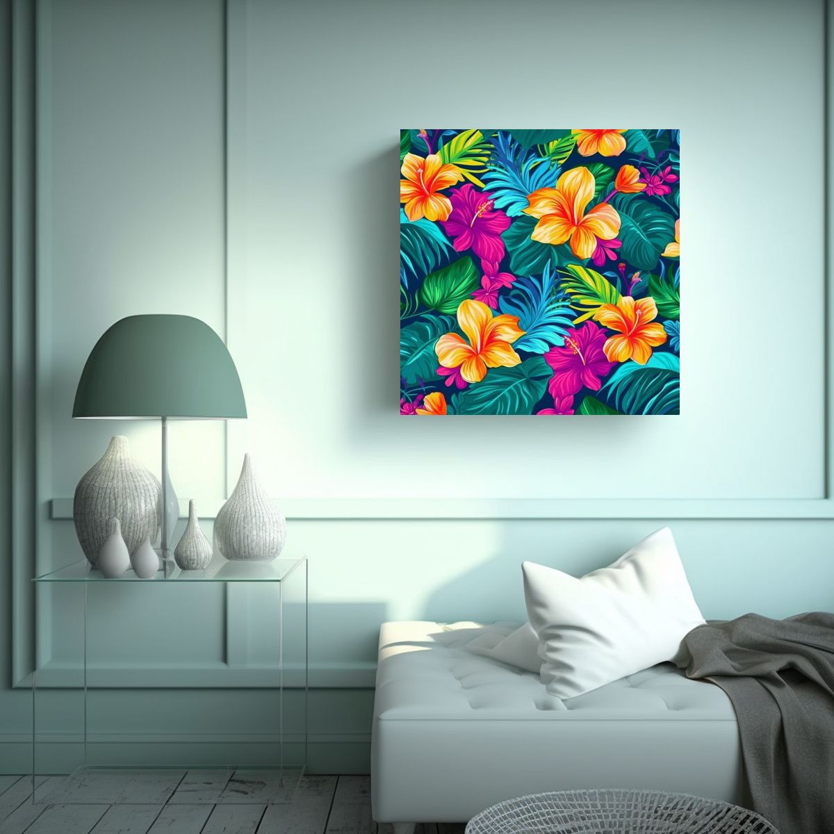 GENERICO - Hawaiian Patrón Vibrante Arte Decorativo Pintura 90x90 Cm.