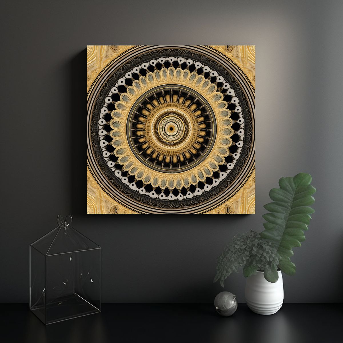 GENERICO - Cuadro Abstracto Equilibrado De Rattan Y Paisley 80x80 Cm