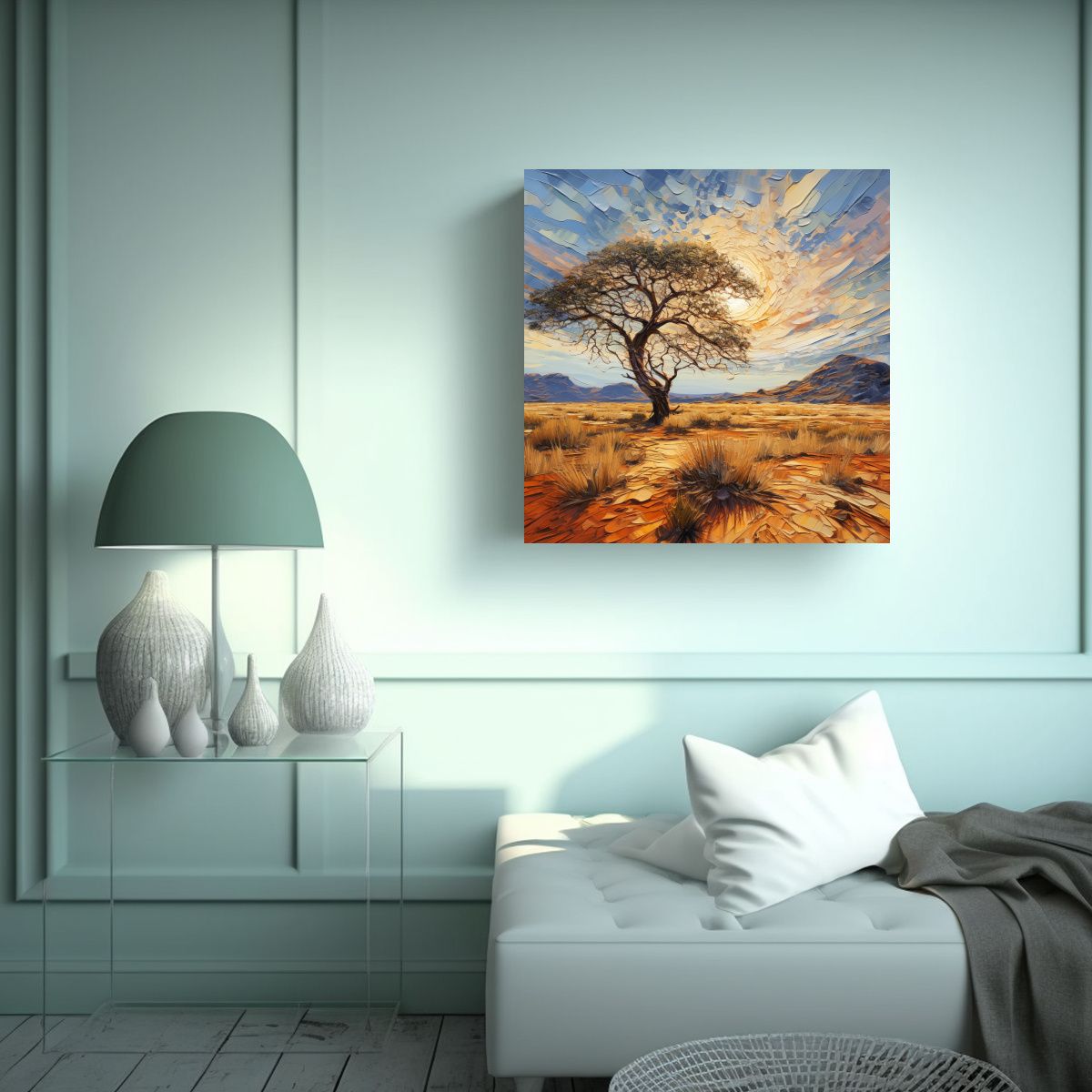GENERICO - Pintura Abstracta De árbol De Sabana Y Desierto 70x70 Cm