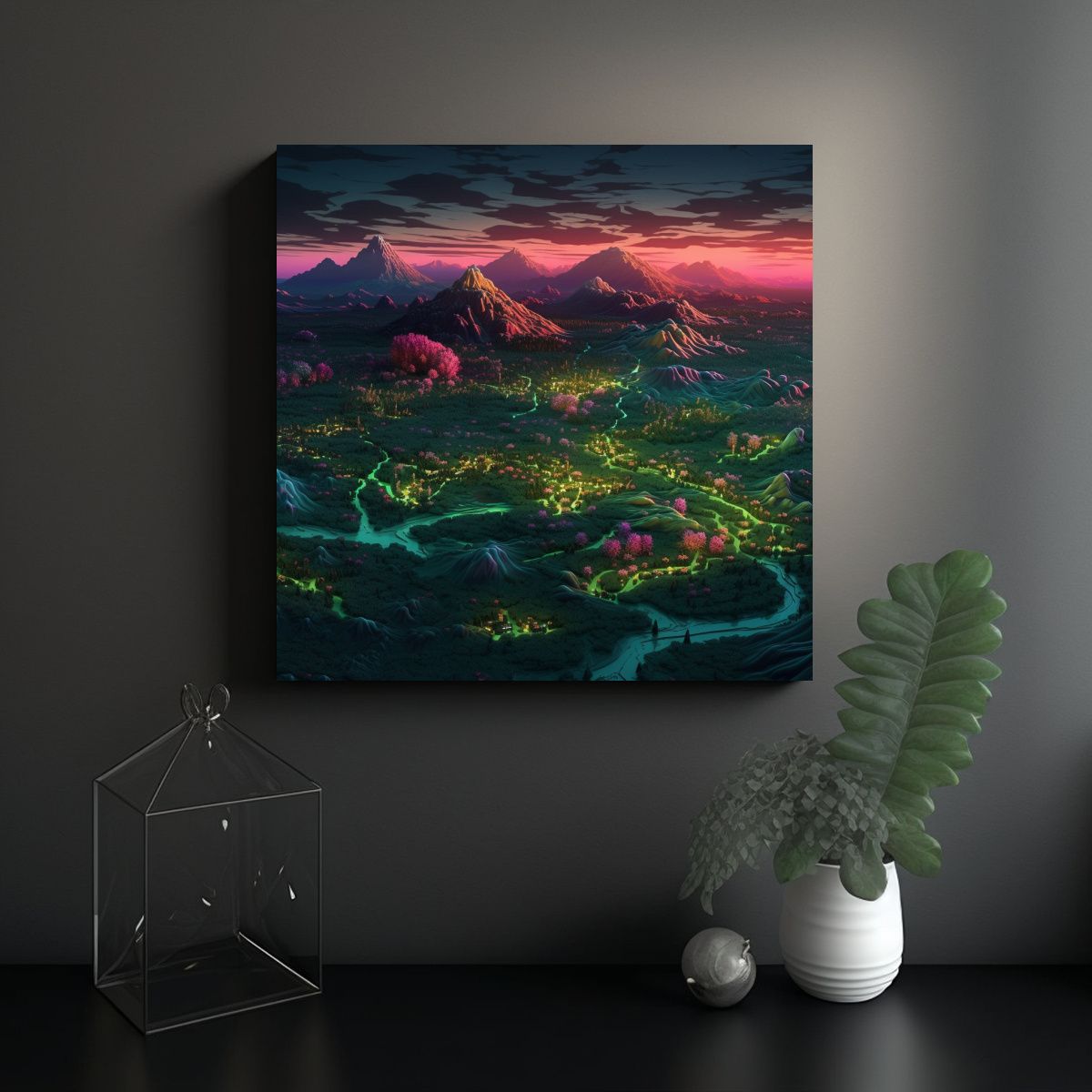 GENERICO - Cuadros De Expresión Llamativos De Montañas 70x70 Cm.
