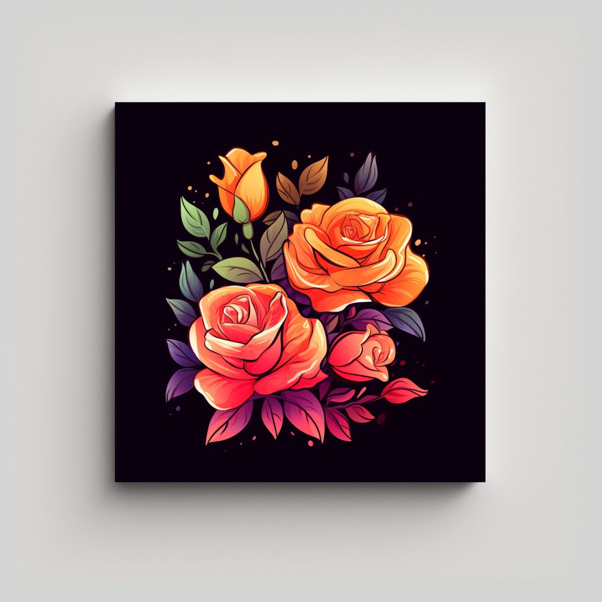 GENERICO - Bello Cuadro De Acuarela Con Rosas Brillantes Y 80x80 Cm
