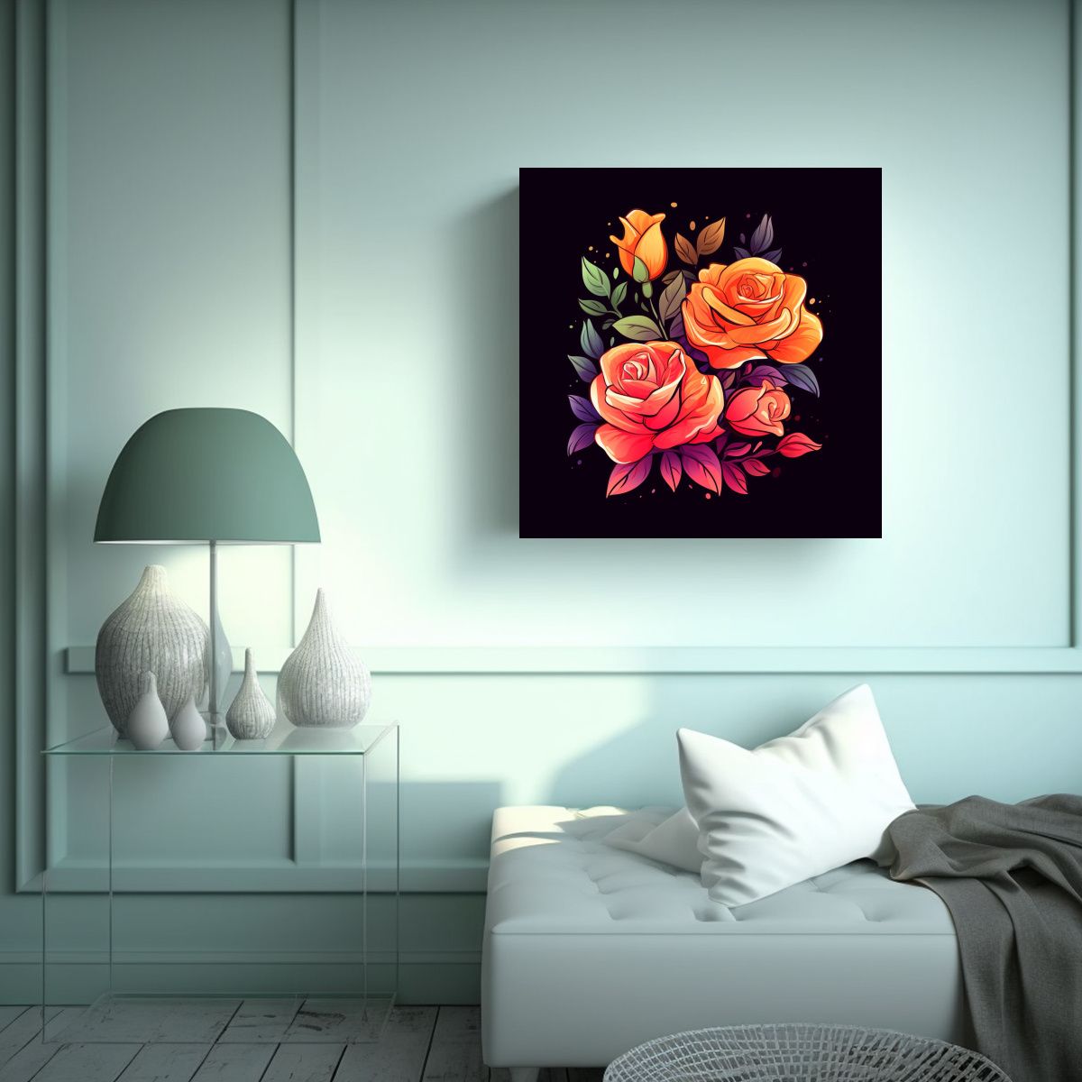 GENERICO - Bello Cuadro De Acuarela Con Rosas Brillantes Y 80x80 Cm