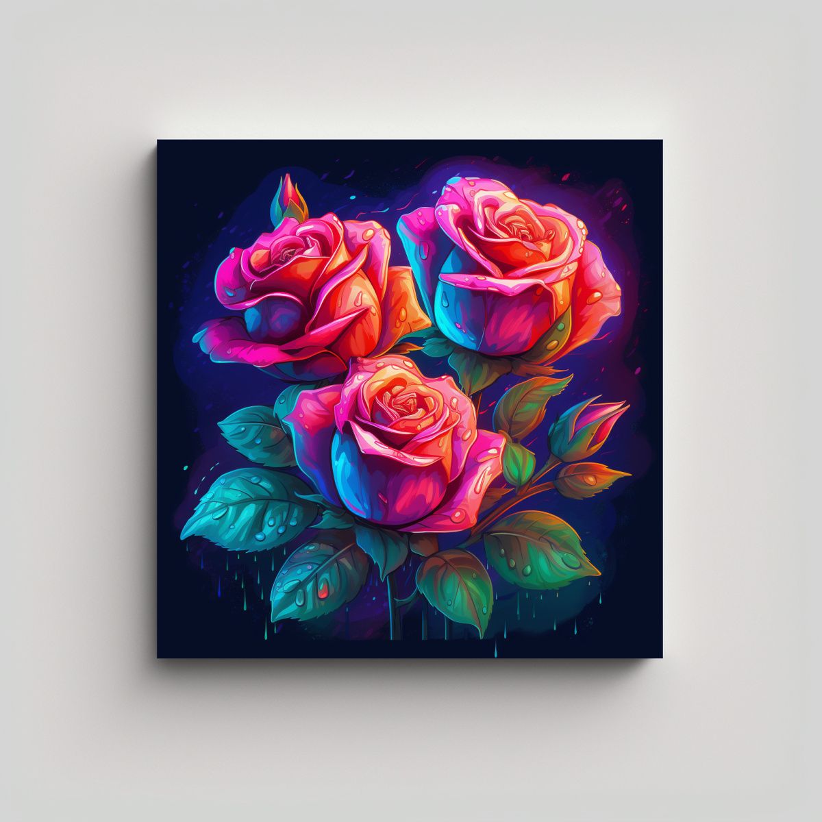 GENERICO - Cuadro Decorativo De Flores Neon En Tela En 80x80 Cm