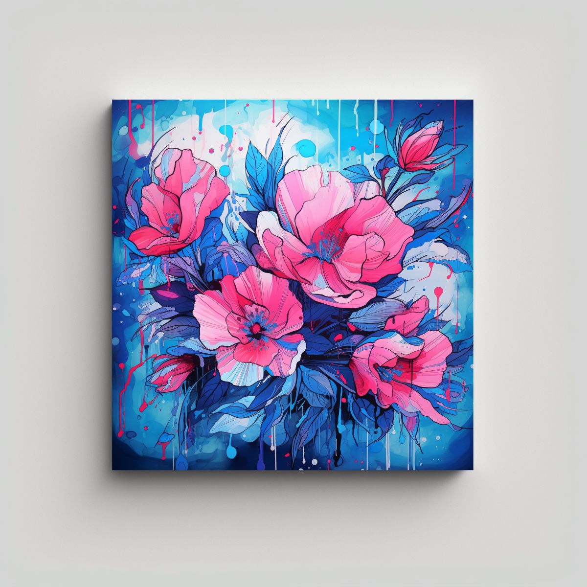 GENERICO - Cuadro Hogar Deco Rosa Y Azul Neonoir Estilo 90x90 Cm