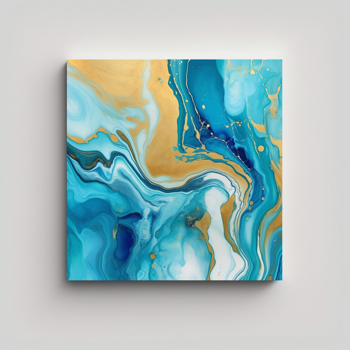 GENERICO - Adorno Abstracto Dorado Agua Mar Y Oleaje Azul 80x80 Cm