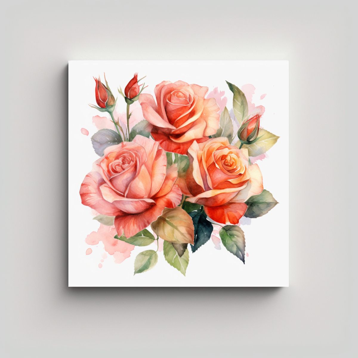 GENERICO - Lienzo Abstracto De Rosas Acuarela Con Fondo 90x90 Cm