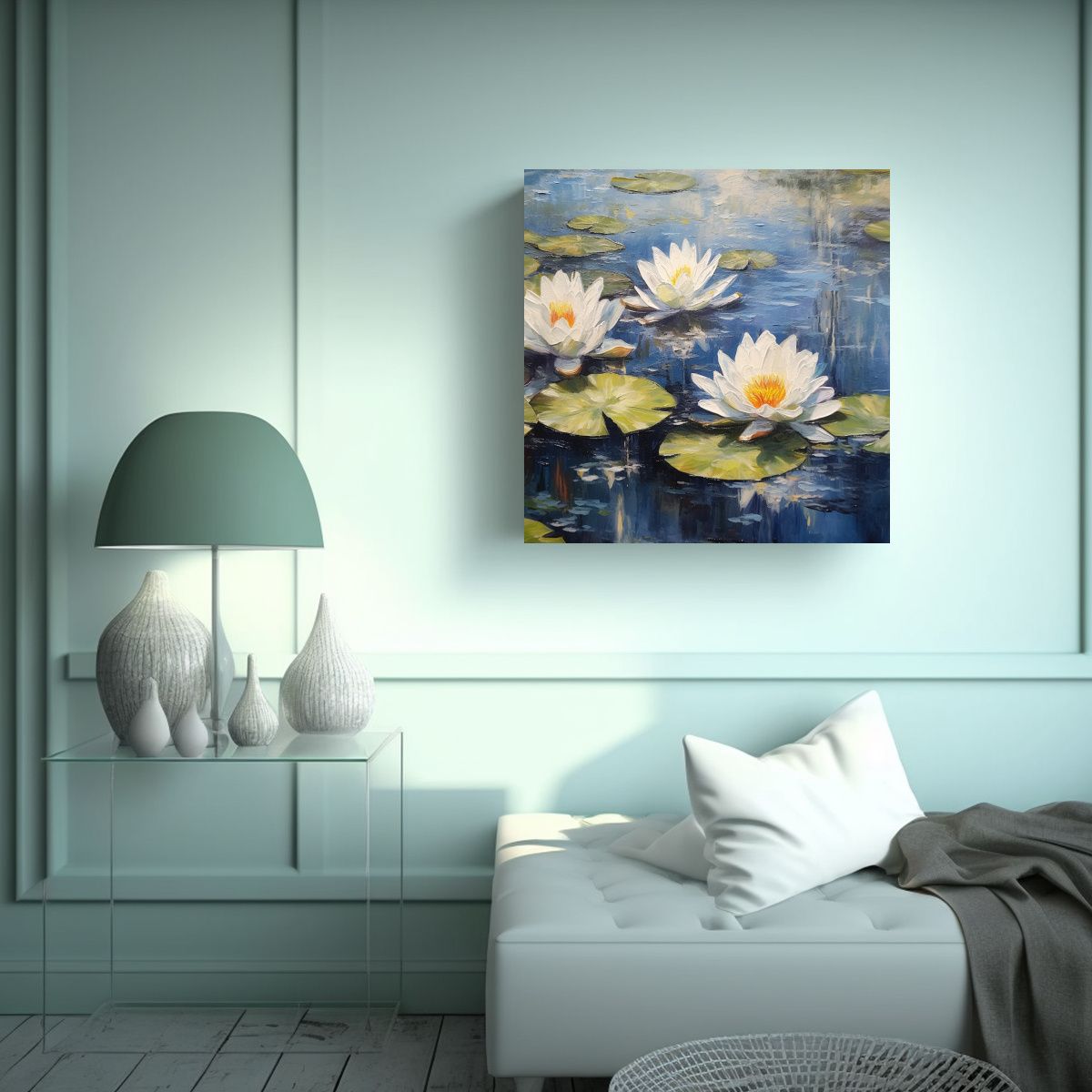 GENERICO - Paisaje Acuático Lirios En El Estanque Estilo 90x90 Cm