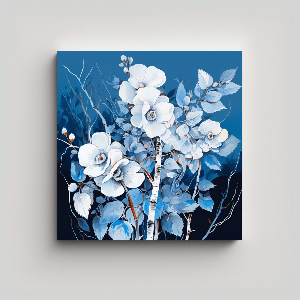 GENERICO - Pintura De Pared De Abedul Blanco Y Azul Con 80x80 Cm.
