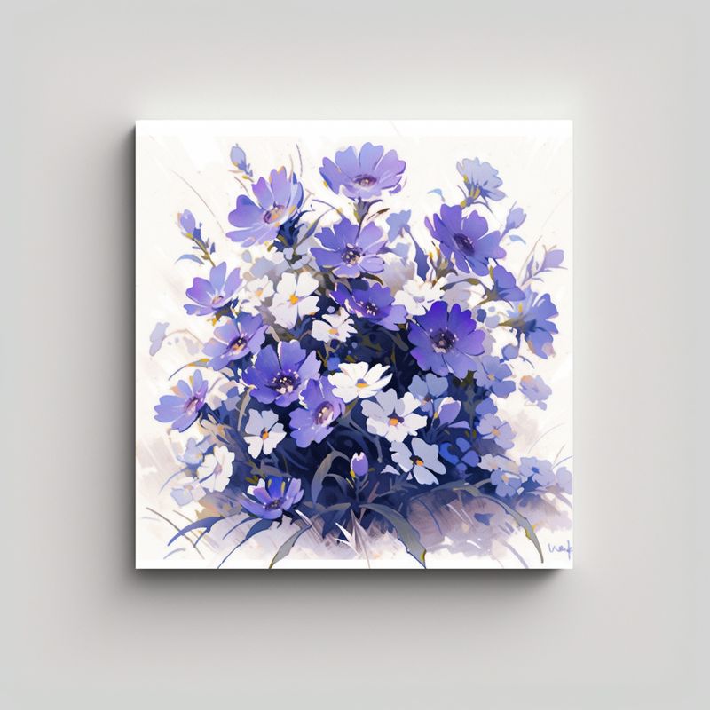 GENERICO - Tela En Bastidor De Flores Exuberantes Morado Y 70x70 Cm