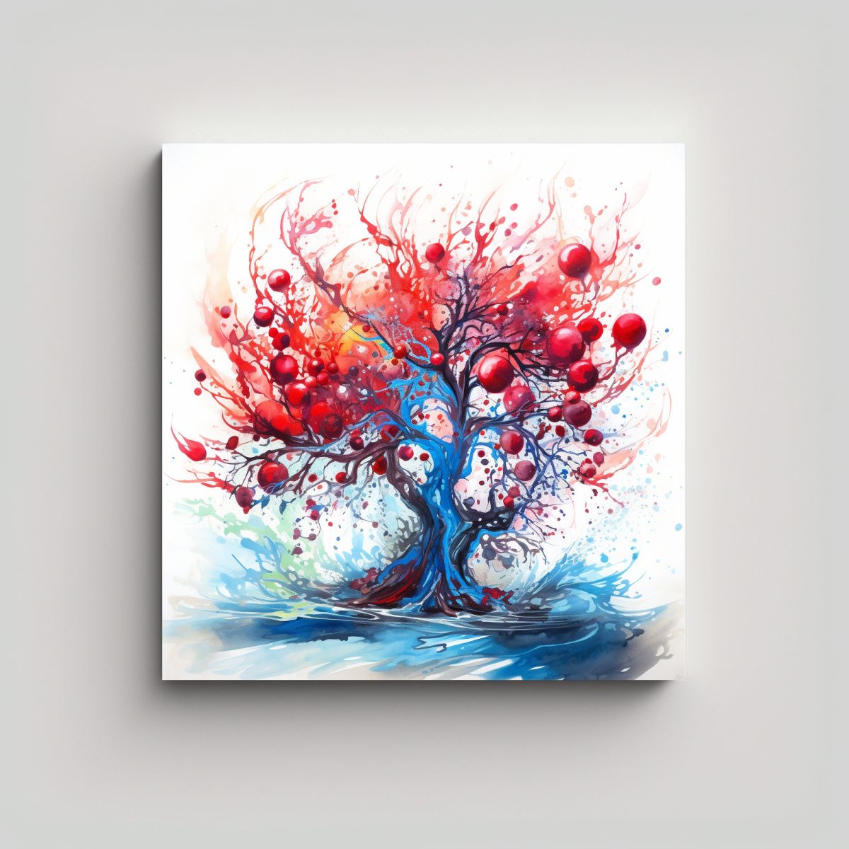 GENERICO - Pintura Abstracta De Un Granado En Colores Rojo Y 90x90 Cm