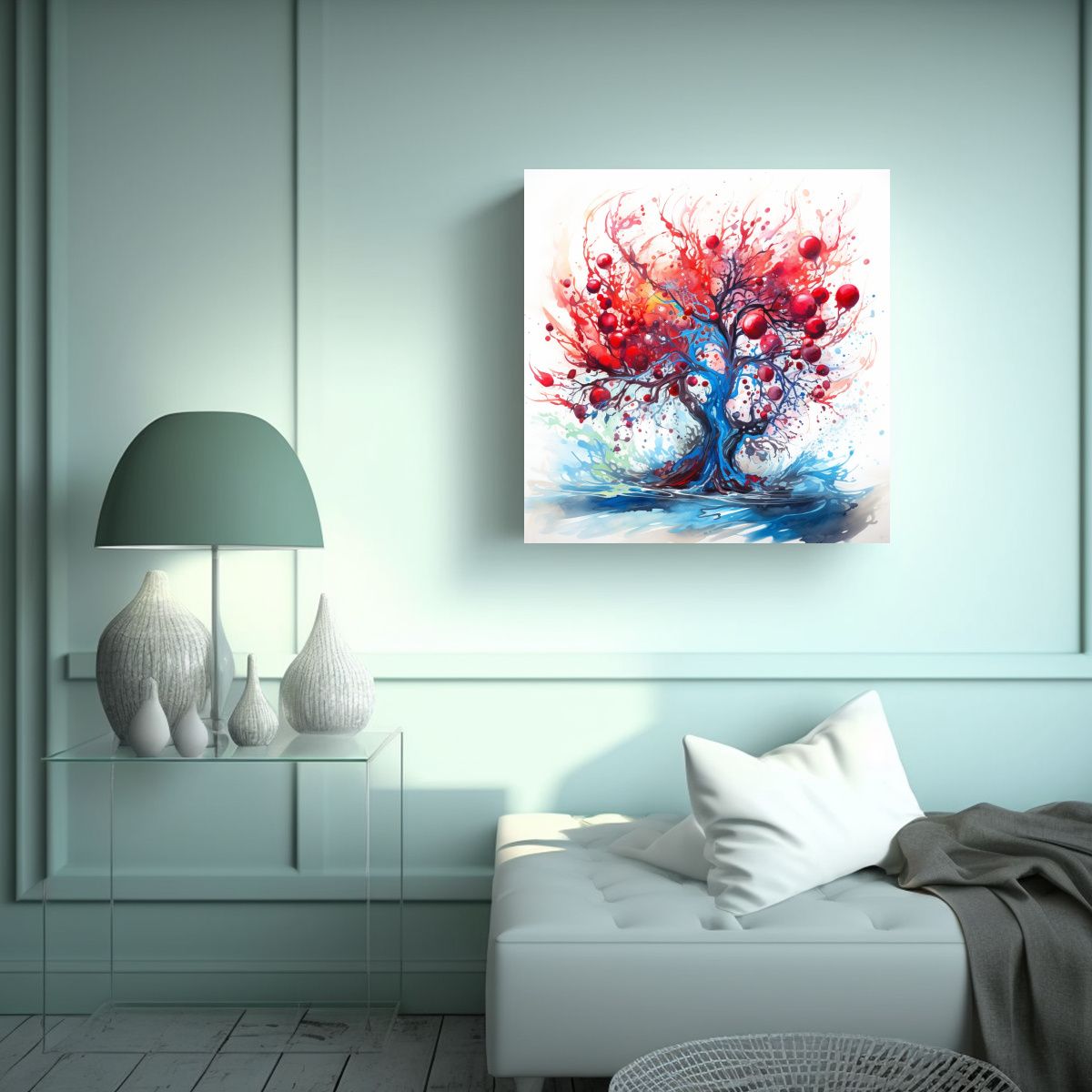 GENERICO - Pintura Abstracta De Un Granado En Colores Rojo Y 90x90 Cm