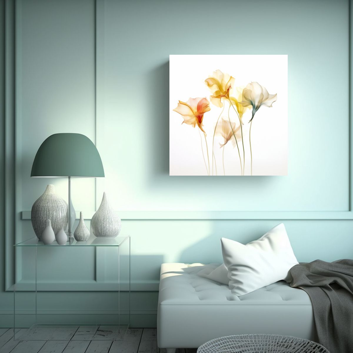GENERICO - Cuadro Fotográfico Minimalista Flores 80x80 Cm