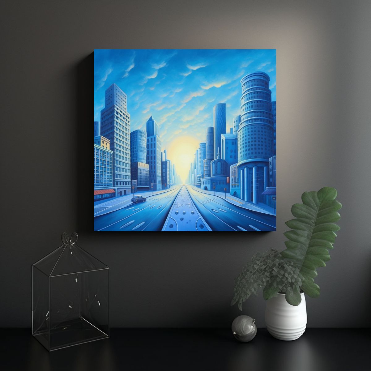 GENERICO - Pintura Cuadro Ciudad Tranquila Mañana Aire 70x70 Cm.