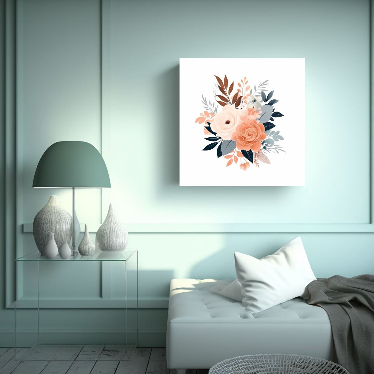 GENERICO - Cuadro Moderno Floral Pastel Estilo Vectorial 90x90 Cm