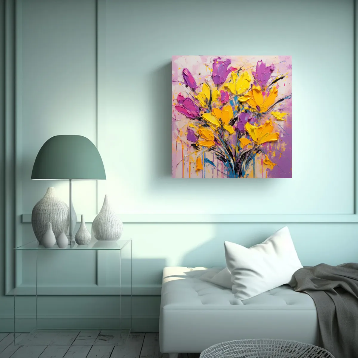 GENERICO - Tela En Bastidor Decorativo Estrellados Amarillo 70x70 Cm