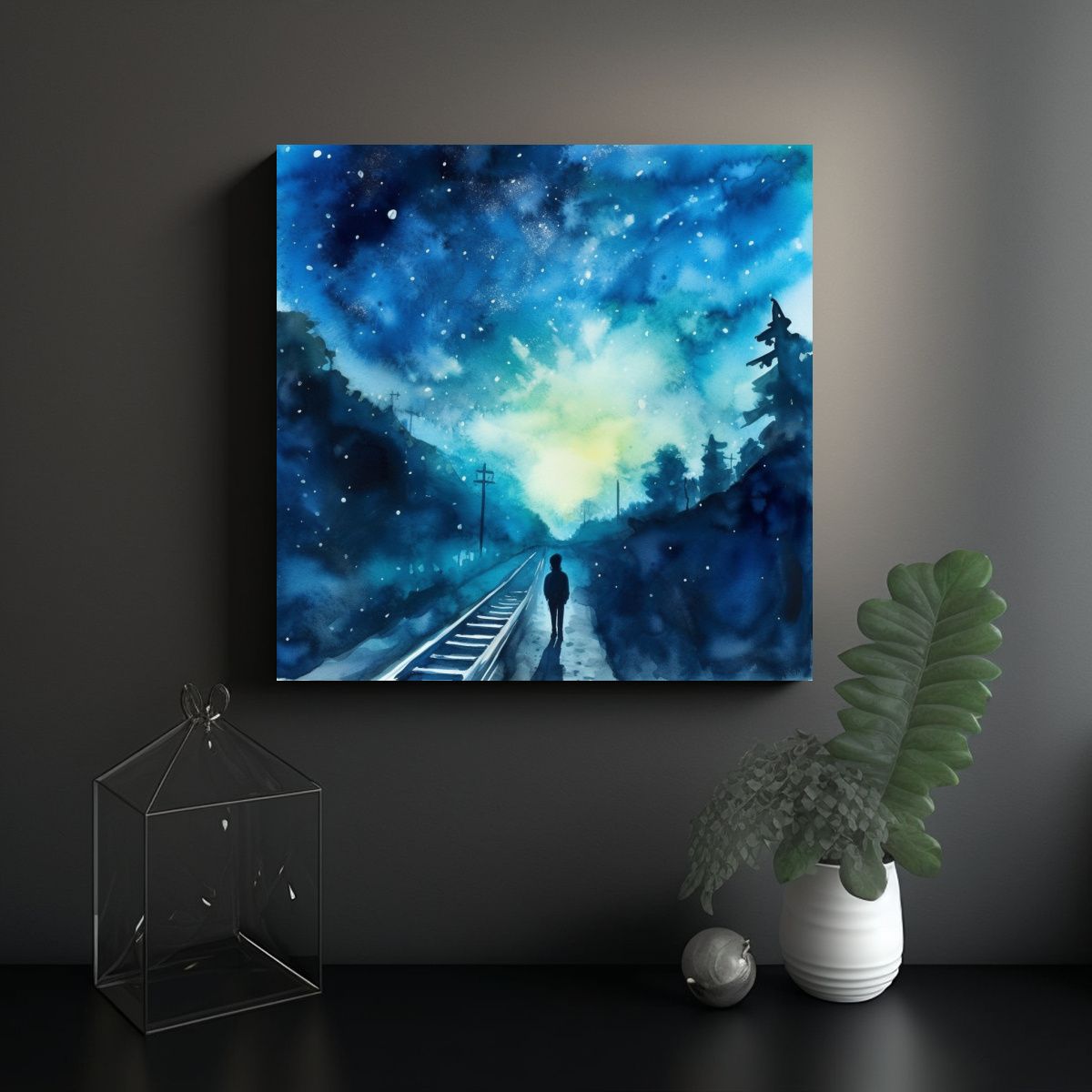 GENERICO - Cuadro Acuarela Vista Desde Tren Persona En 90x90 Cm