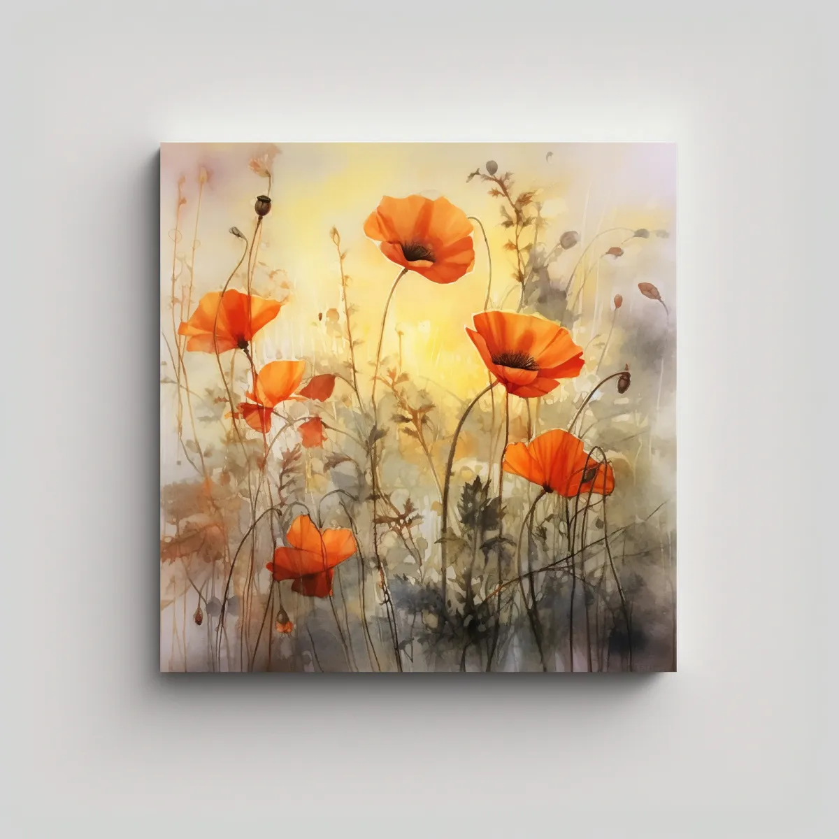 GENERICO - Puesta De Sol Con Amapolas Cuadro Elegante En 90x90 Cm
