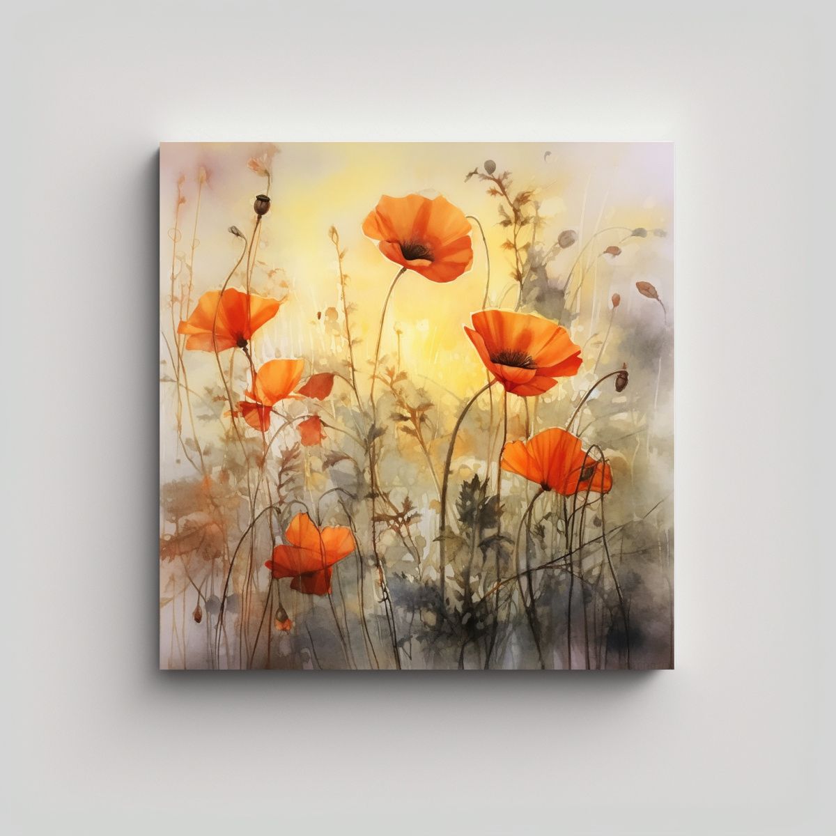 GENERICO - Puesta De Sol Con Amapolas Cuadro Elegante En 90x90 Cm