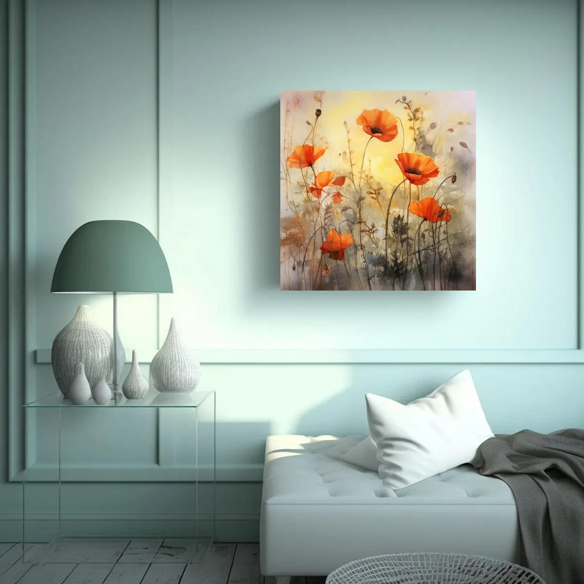 GENERICO - Puesta De Sol Con Amapolas Cuadro Elegante En 90x90 Cm