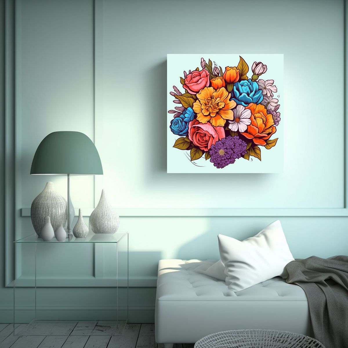 GENERICO - Ilustración Exclusiva De Canva Bouquet De 70x70 Cm