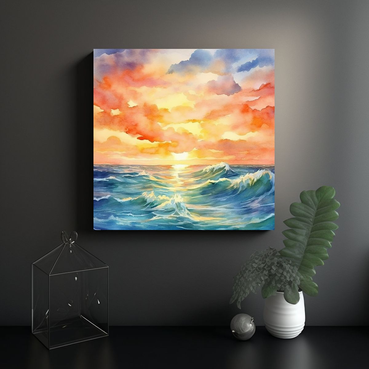 GENERICO - Pintura Lienzo Patrón Intenso Océano Verano 90x90 Cm