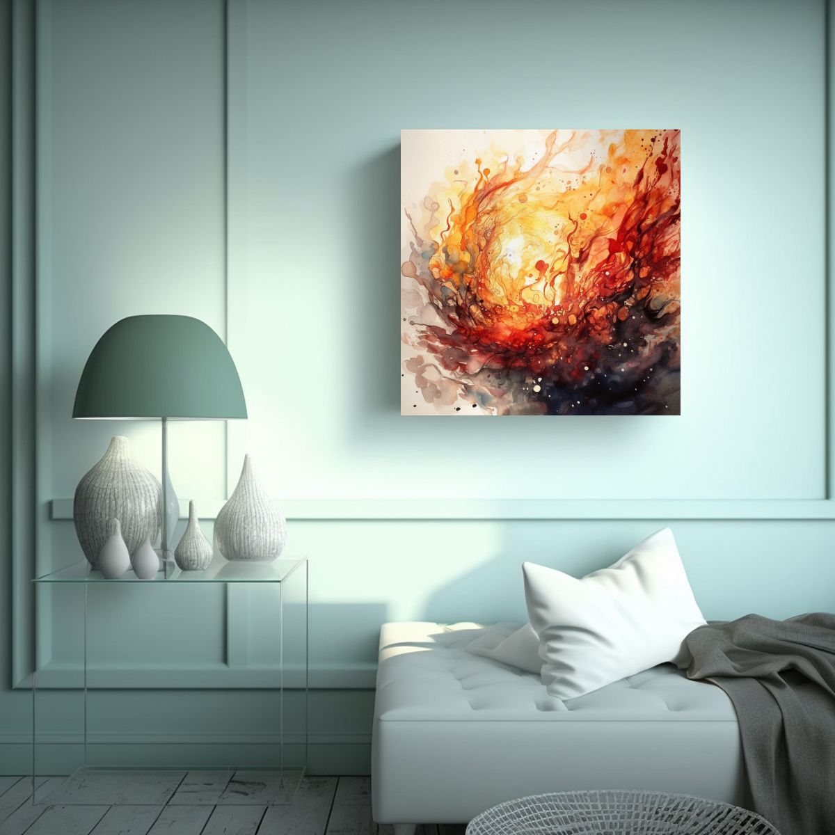 GENERICO - Pintura Decorativa De Acuarela Fuego Agua Con 90x90 Cm