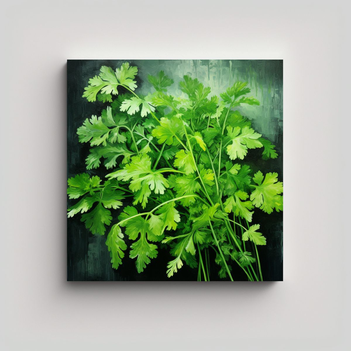 GENERICO - Cuadro Abstracto De Cilantro Herbs En óleo 70x70 Cm