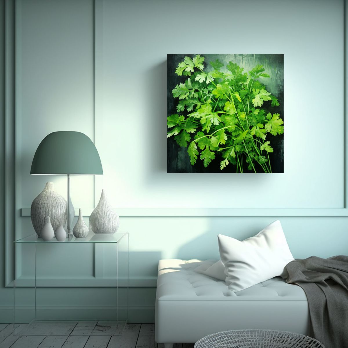 GENERICO - Cuadro Abstracto De Cilantro Herbs En óleo 70x70 Cm