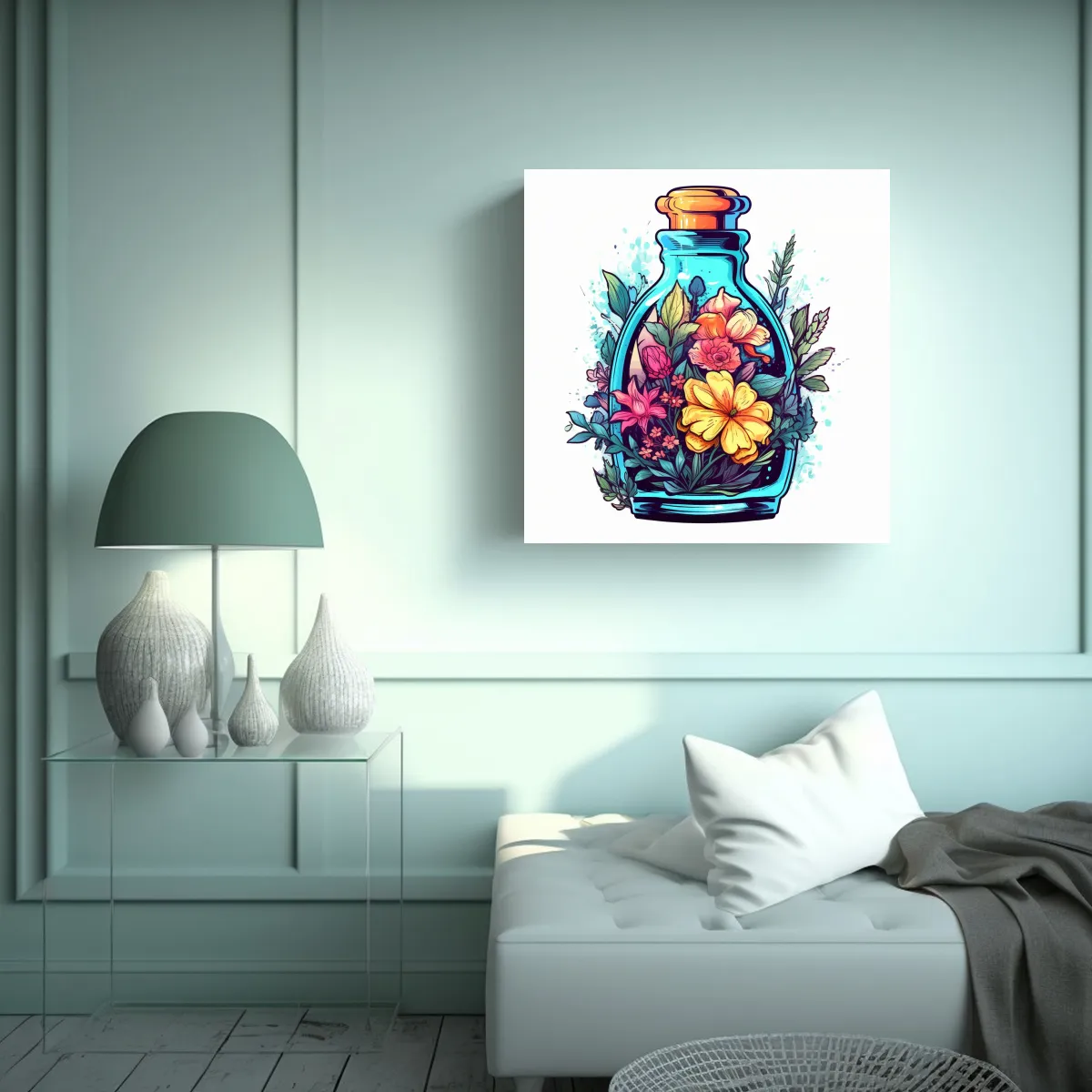 GENERICO - Botella Mágica Floral Arte Exclusivo Para 90x90 Cm