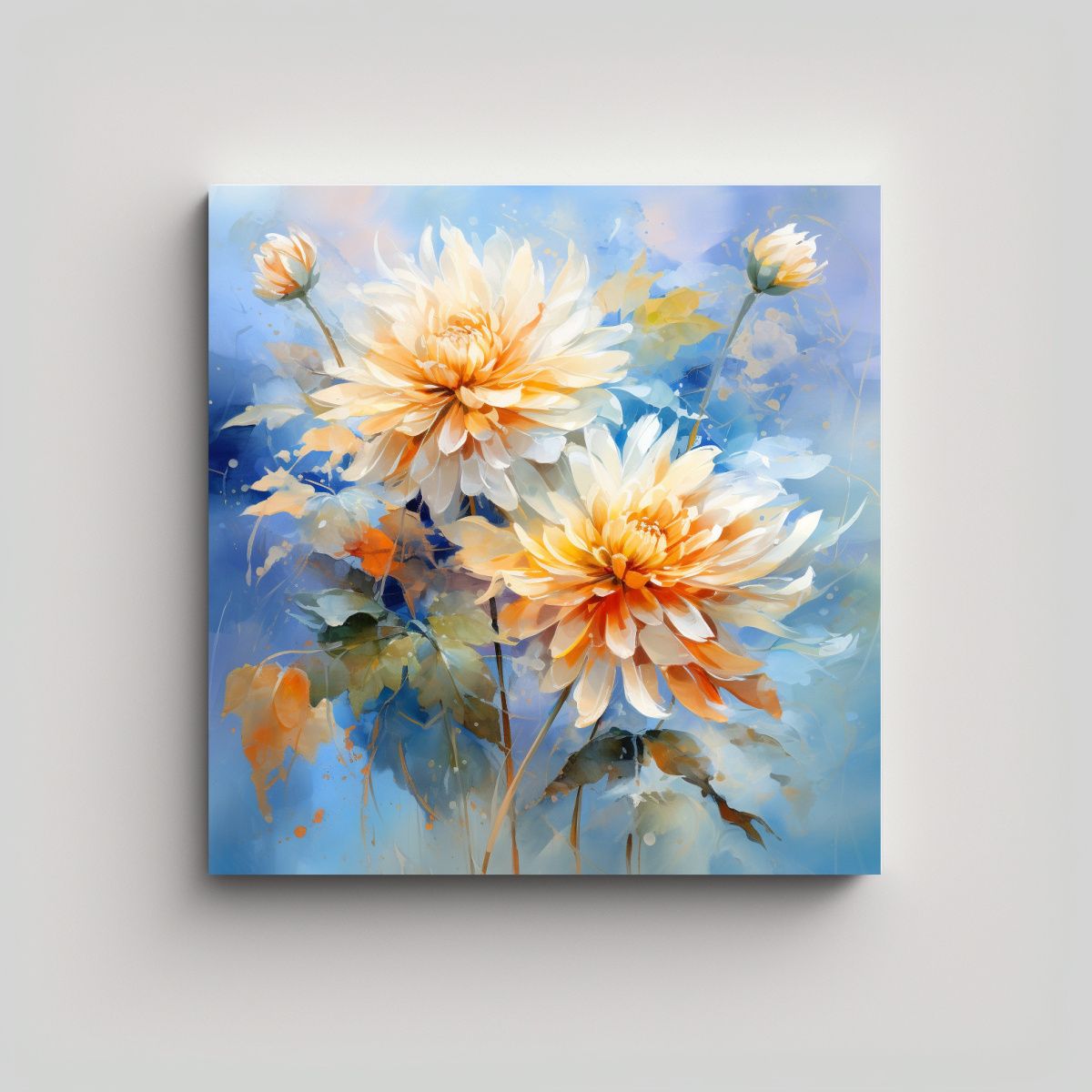 GENERICO - Cuadro Cuadrado Abstracto De Dahlia Gold Y Azul 70x70 Cm