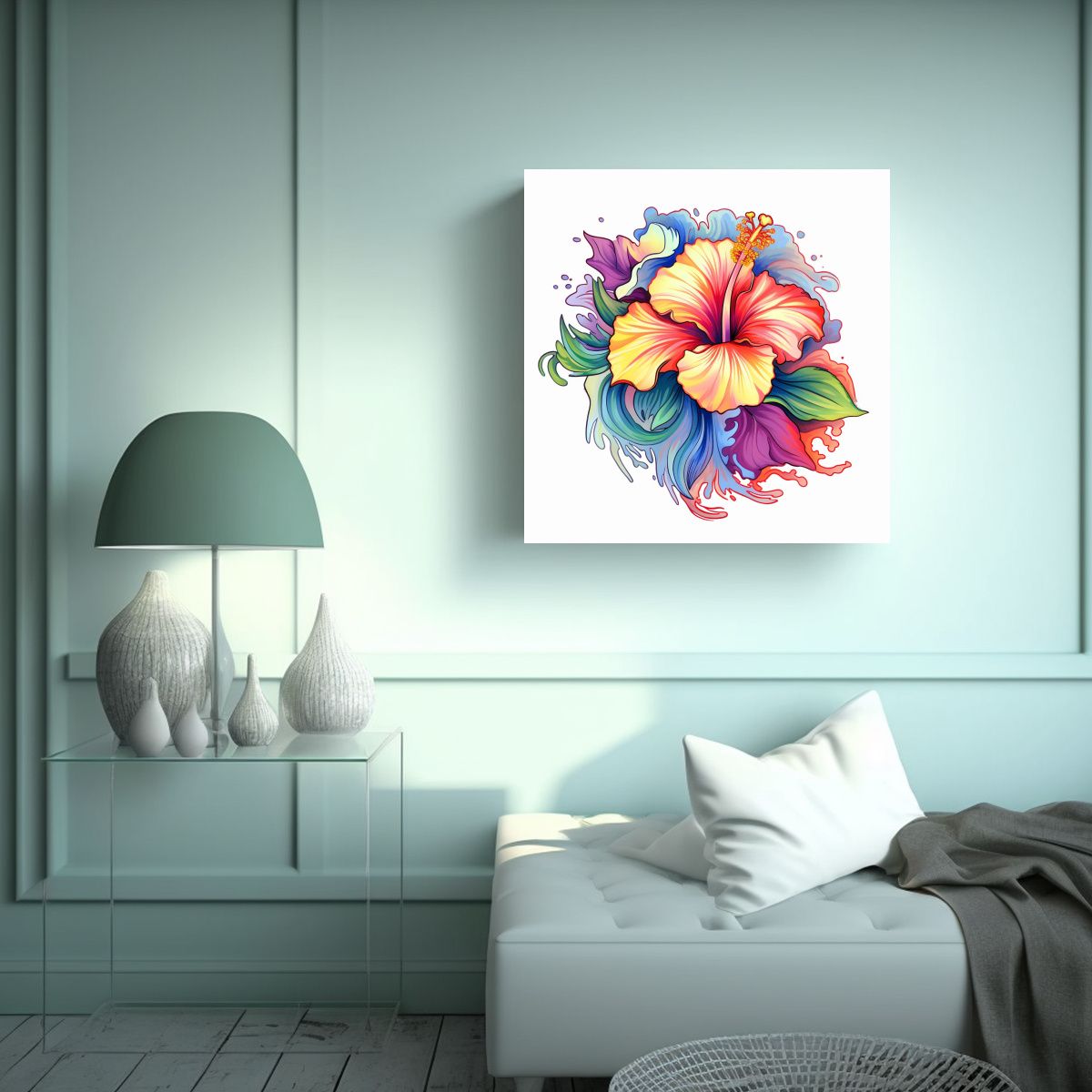 GENERICO - Arte Abstracto Espacial Y Hibiscus Anime En 70x70 Cm.