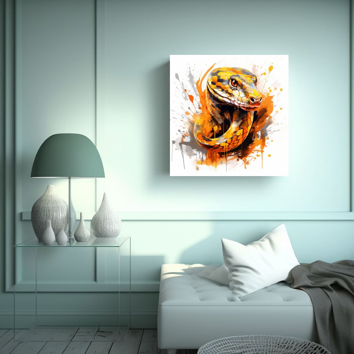 GENERICO - Cuadro Boa Constrictor Espacio Naranja Neo Pop Art 80x80 Cm.
