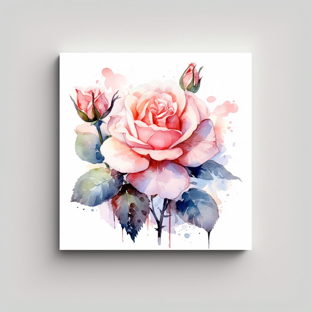 GENERICO - Pintura Floral Acuarela Rosas Composición 80x80 Cm.