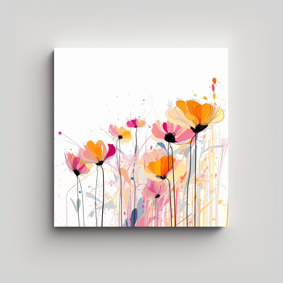 GENERICO - Cuadro Abstracto De Flores En Línea Con Esquema 90x90 Cm