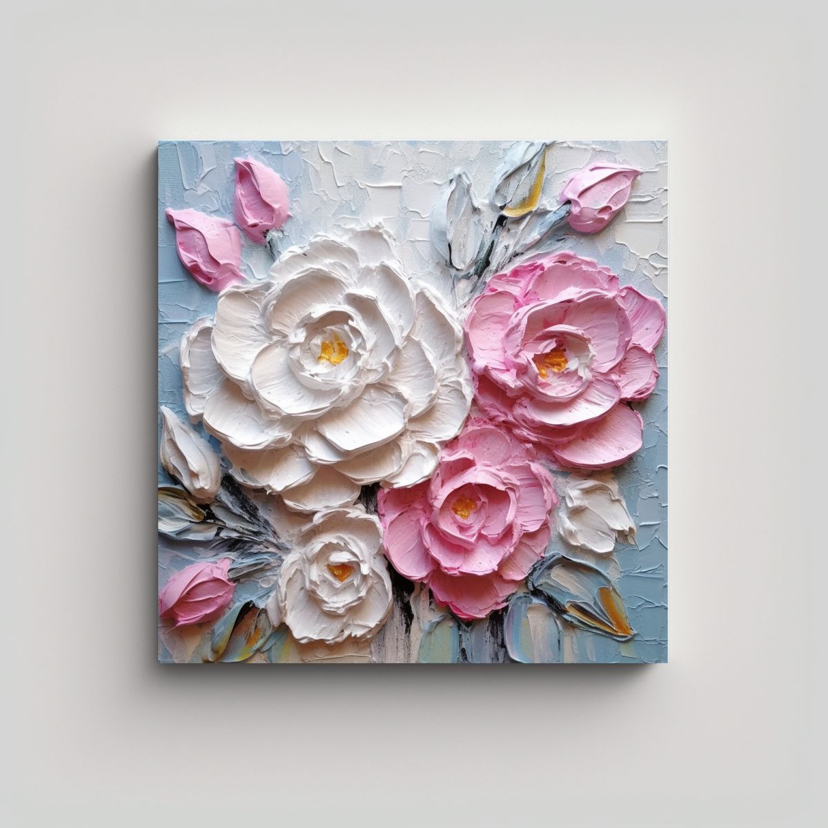 GENERICO - Pintura Original Rosa Y Blanca Con Espátula 70x70 Cm