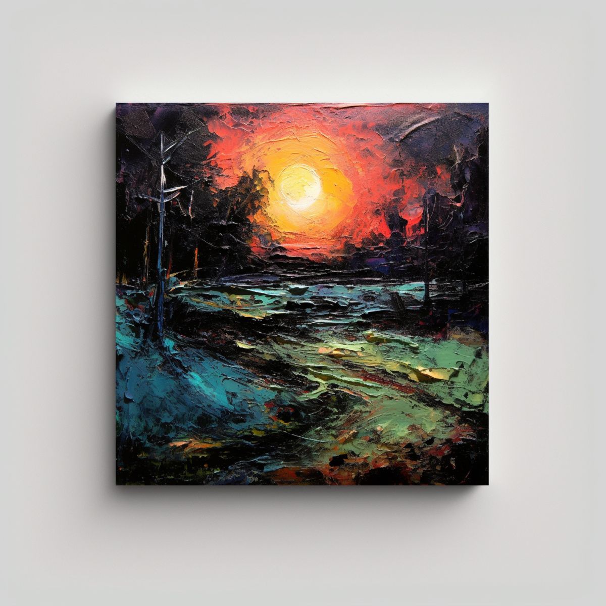 GENERICO - Pintura Paisaje Estilo Expresionismo Oscuro Con 90x90 Cm