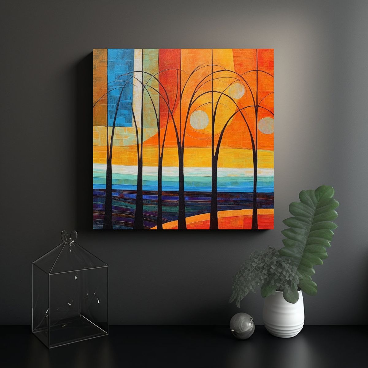 GENERICO - Cuadro Acrílico Abstracción Líneas Colores 70x70 Cm