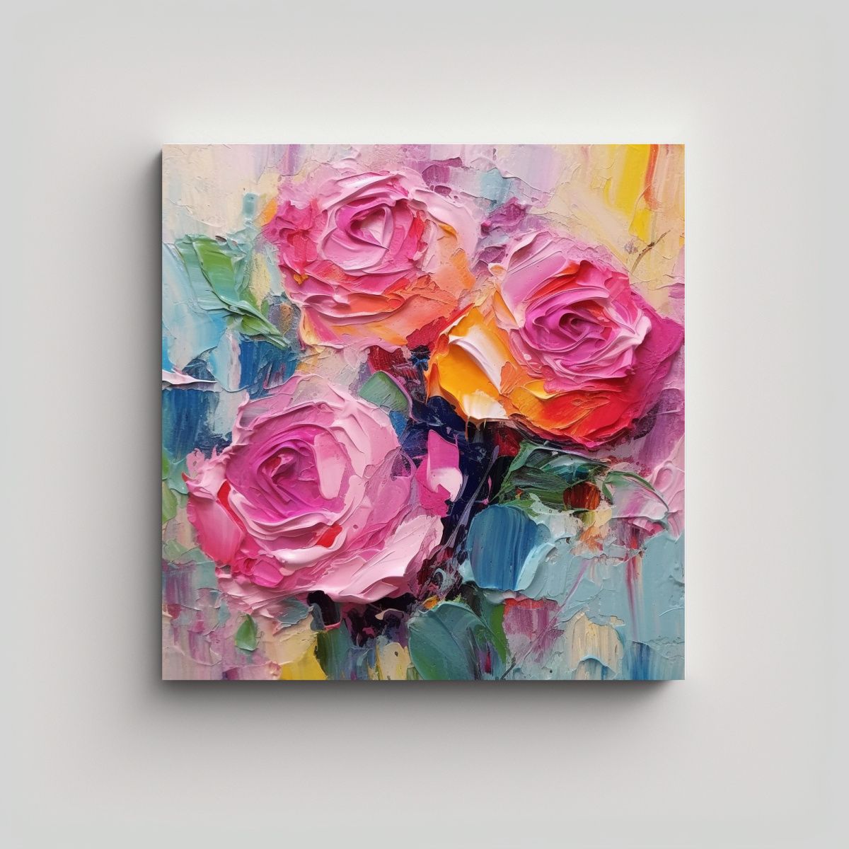 GENERICO - Composición De Rosas Abstractas Impresionismo 70x70 Cm