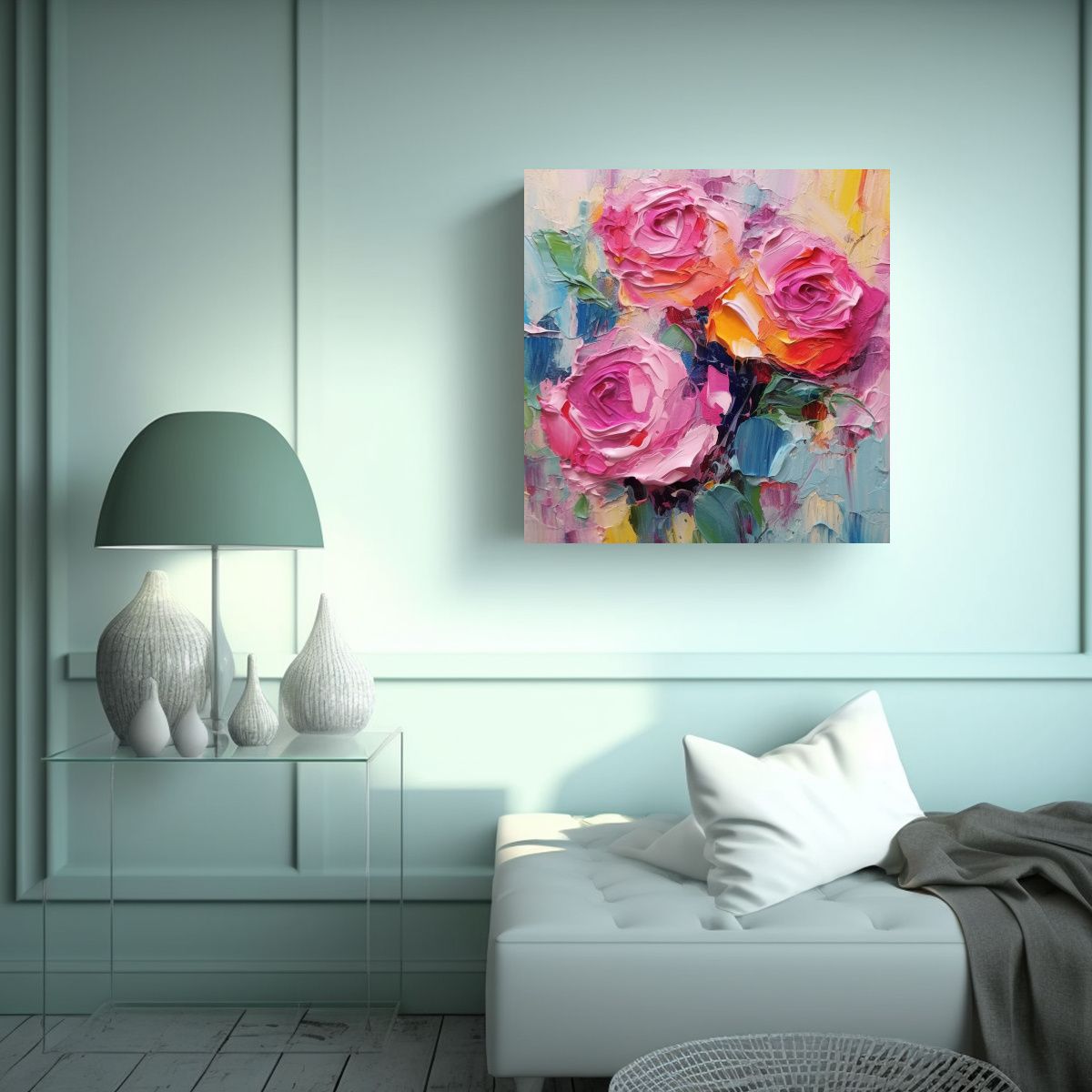 GENERICO - Composición De Rosas Abstractas Impresionismo 70x70 Cm