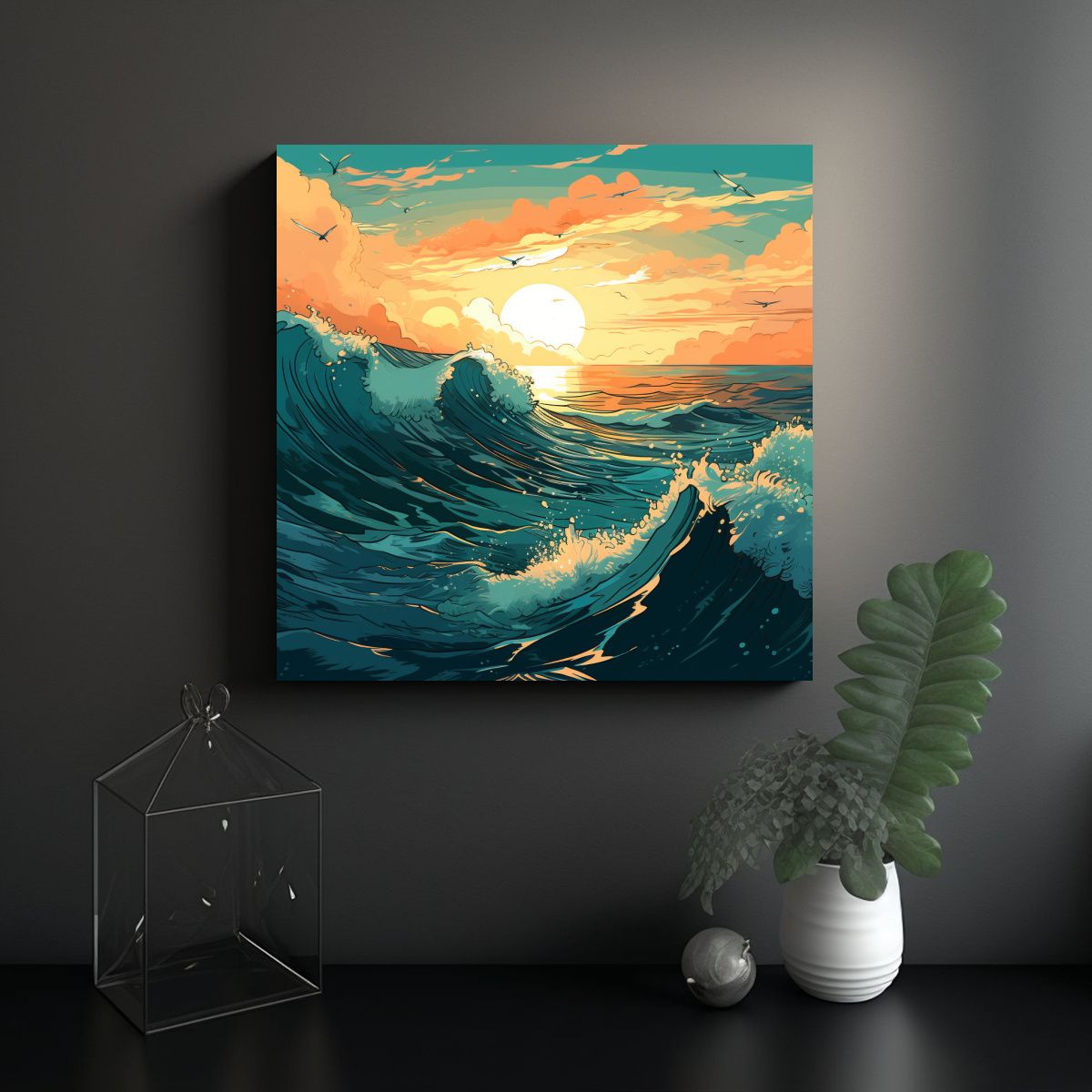 GENERICO - Cuadro Minimalista Pared Arte Cuadrado Océano 70x70 Cm