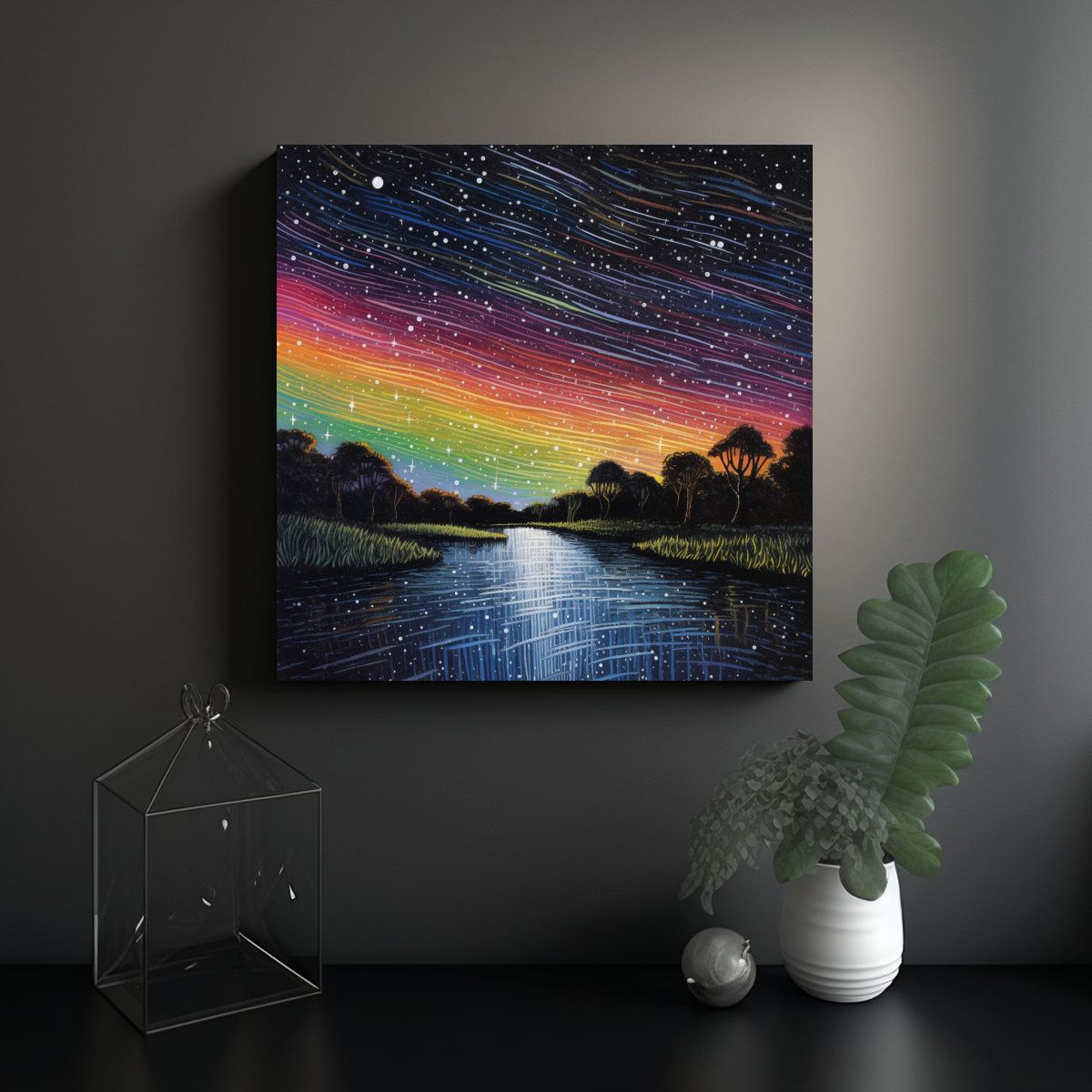 GENERICO - Pintura Mural Surrealista Con Textura Dibujada De 90x90 Cm