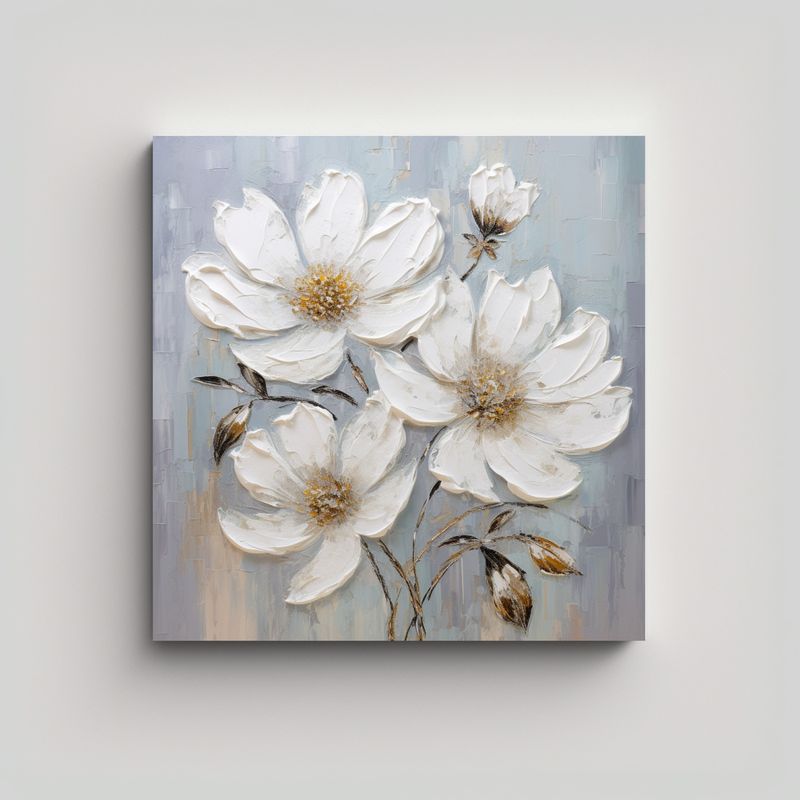 GENERICO - Pintura Espectacular De Flores Blancas Y 90x90 Cm