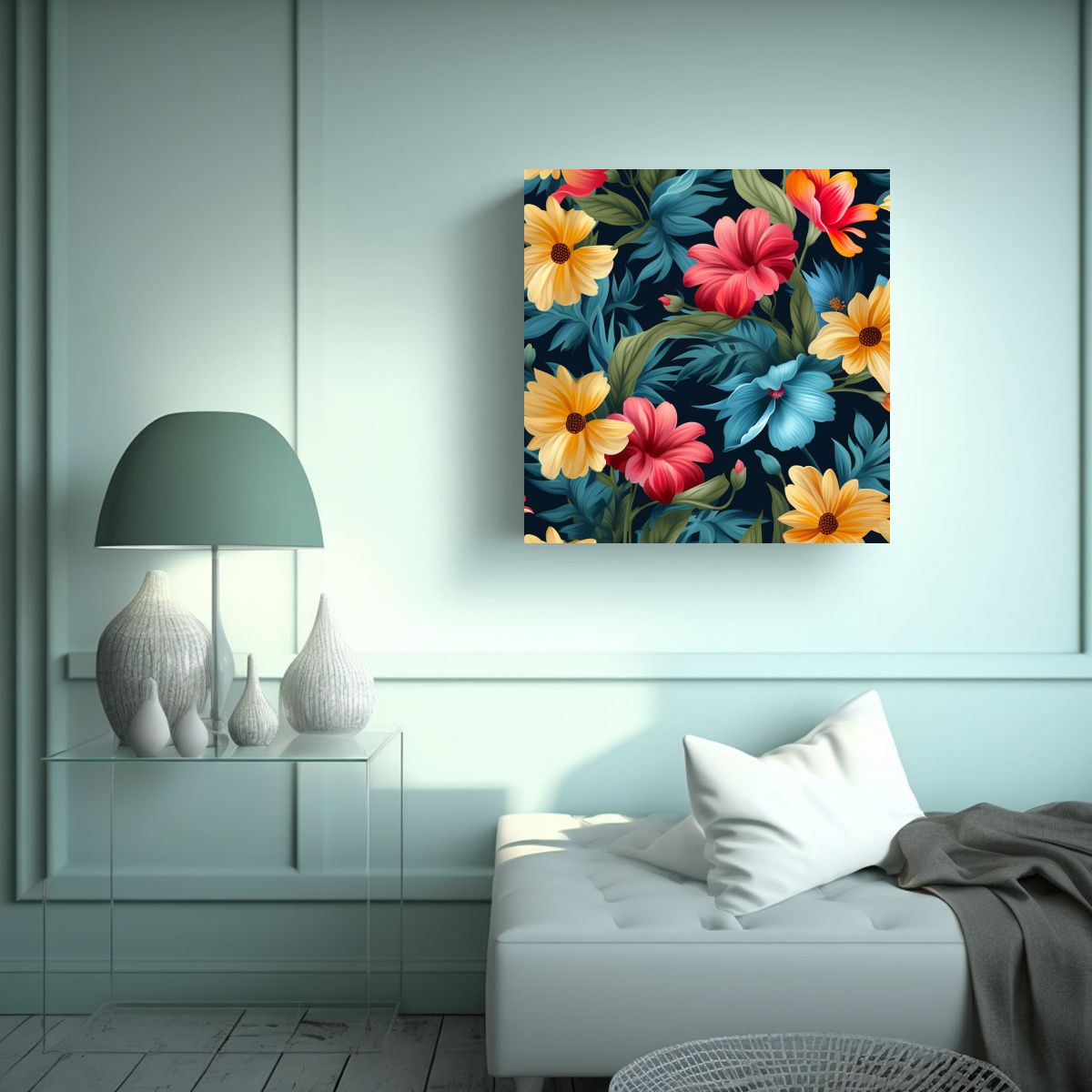 GENERICO - Lienzo Decorativo Con Patrón Floral Brillante Y 90x90 Cm