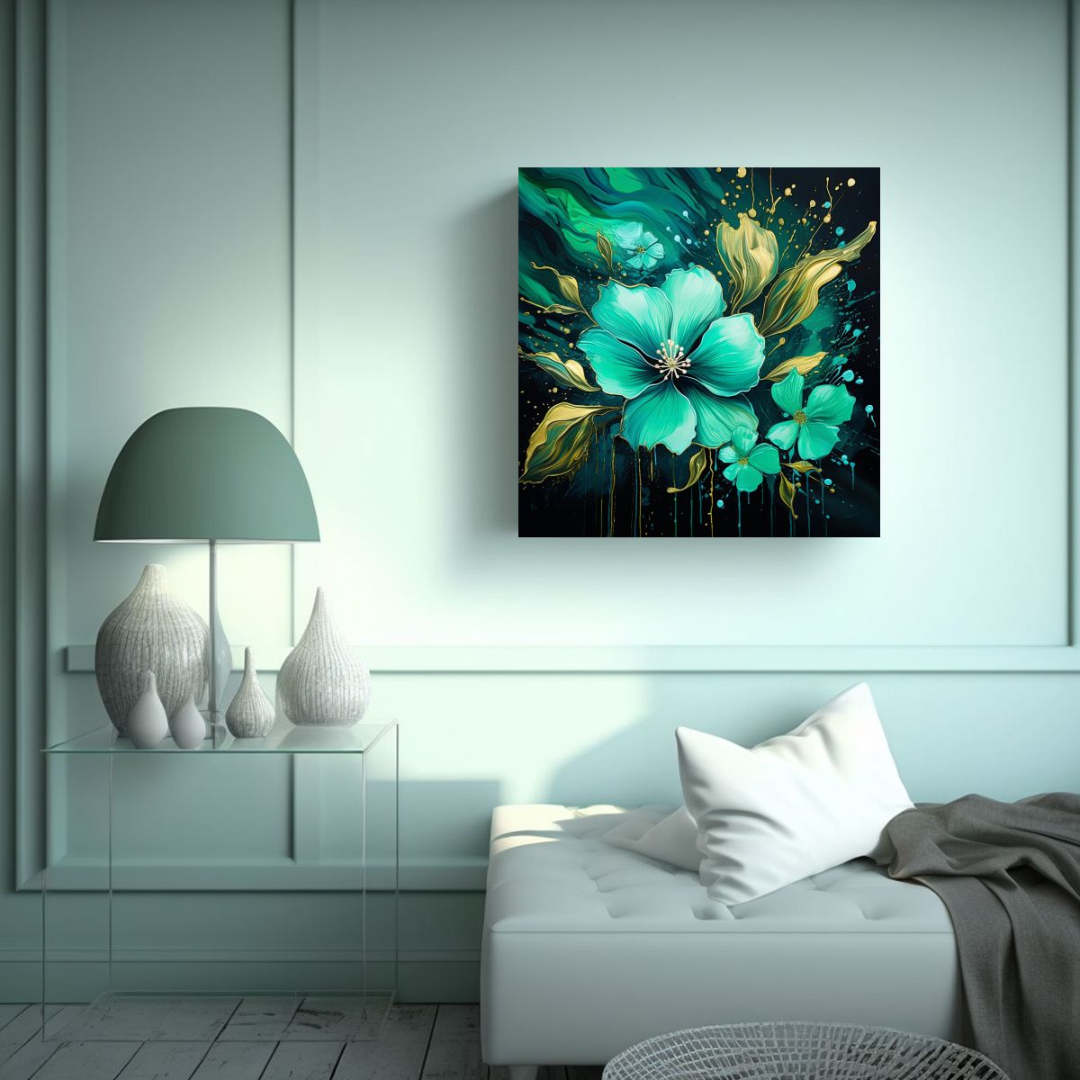 GENERICO - Cuadro Colores Escena Verde Y Turquesa Atmosfera 80x80 Cm