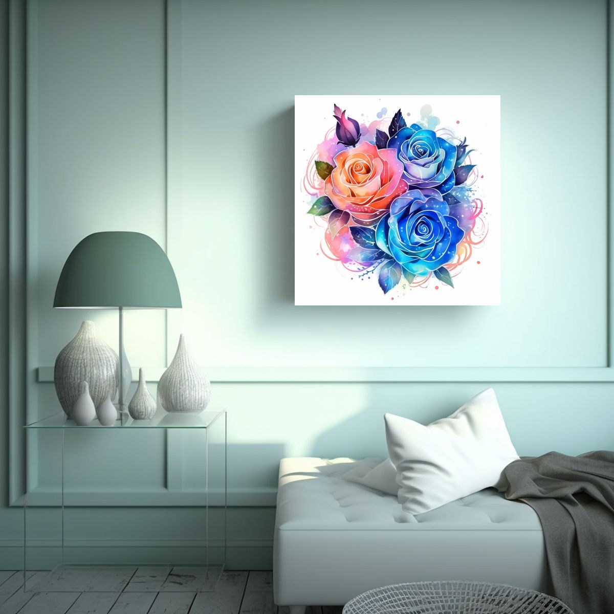 GENERICO - Cuadro Moderno De Rosas Cósmicas Luminosas En 90x90 Cm