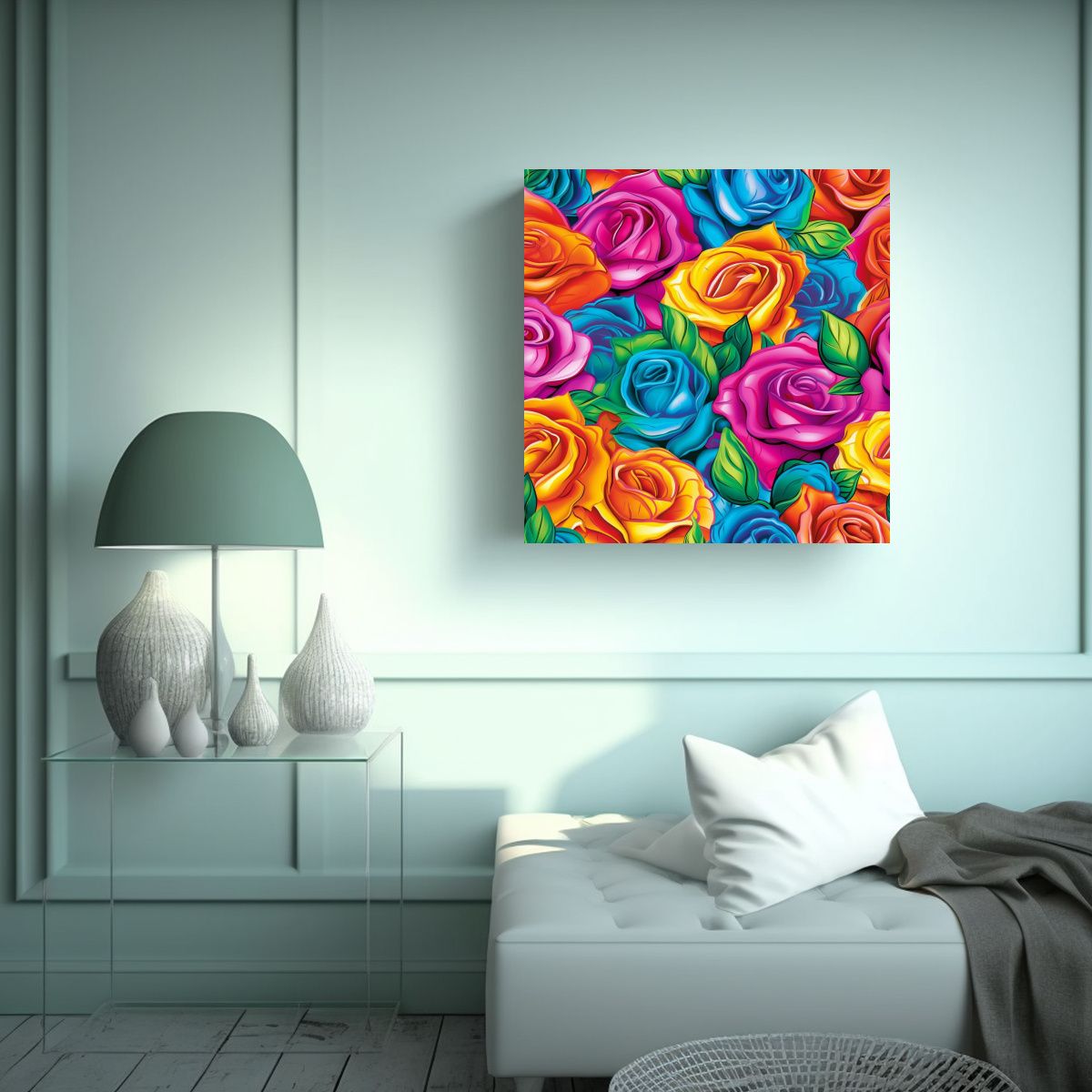 GENERICO - Arte De Pared Moderno Reflejo Con Rosas Lisa 90x90 Cm