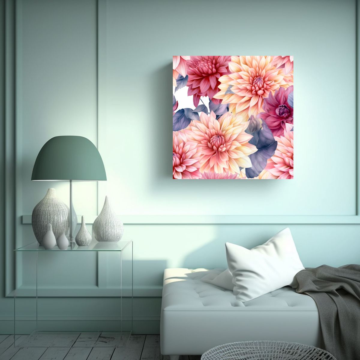 GENERICO - Diseño Seamless Mirella Dahlia Flores En Pleno 80x80 Cm