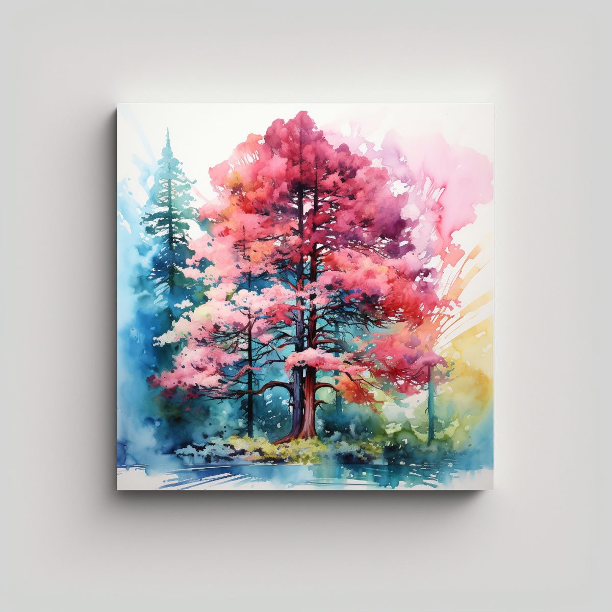 GENERICO - Cuadro Abstracto De Un árbol De Secuoya Rojo Y 70x70 Cm