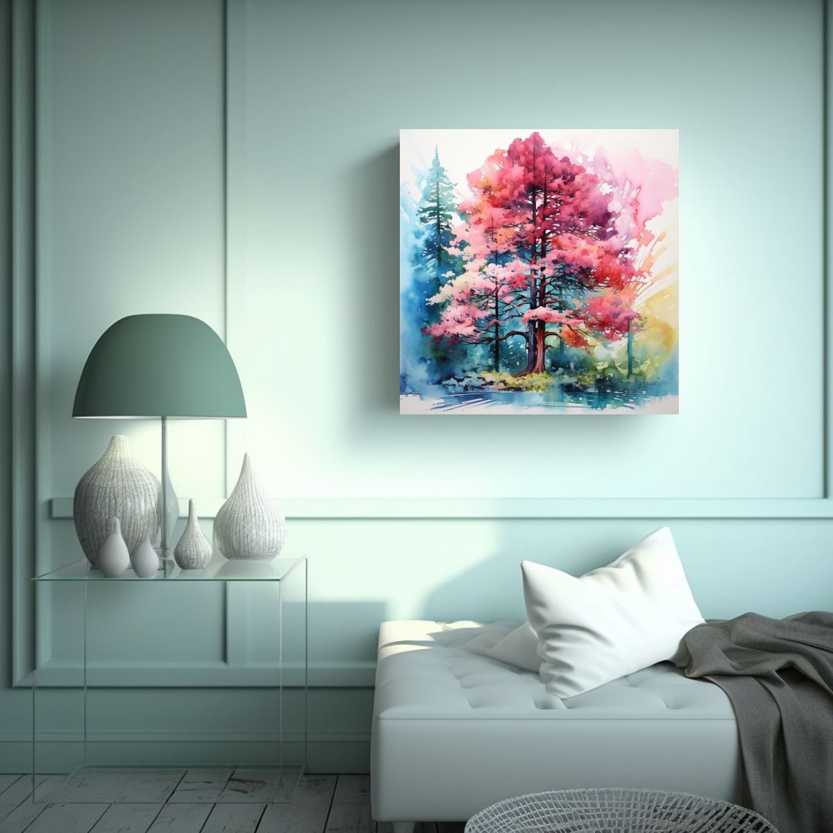 GENERICO - Cuadro Abstracto De Un árbol De Secuoya Rojo Y 70x70 Cm