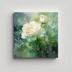 GENERICO - Pintura Acuarela Abstracta En Colores Rosa Verde 70x70 Cm